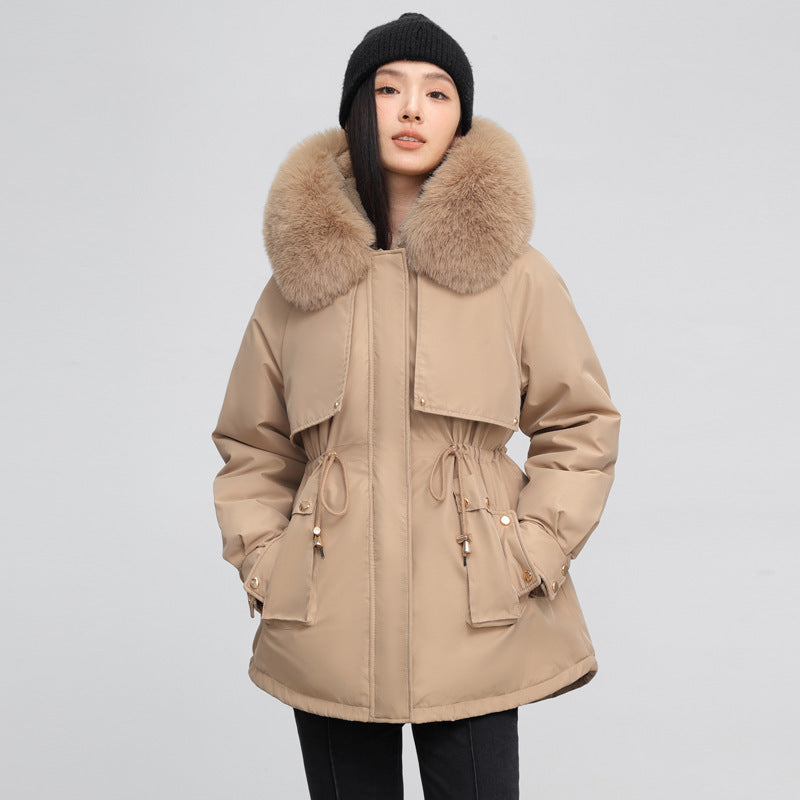 Women's Waist-tight Slimming Hooded Big Fur Collar Thermal Cotton-padded Clothes