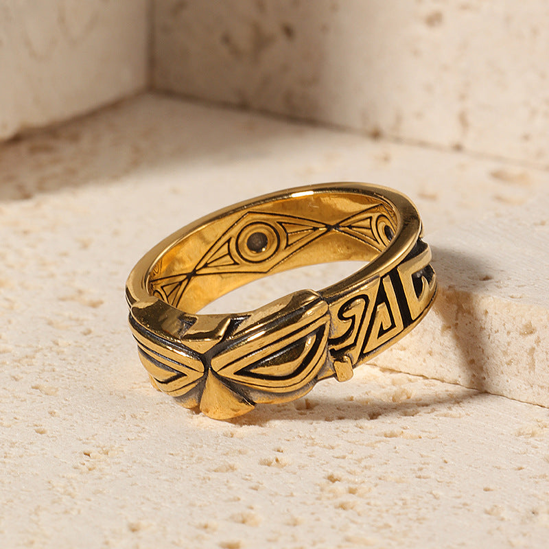 Men And Women All-matching Ancient & Gold Ring Sanxingdui B Retro Original Opening