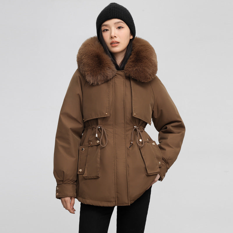 Women's Waist-tight Slimming Hooded Big Fur Collar Thermal Cotton-padded Clothes