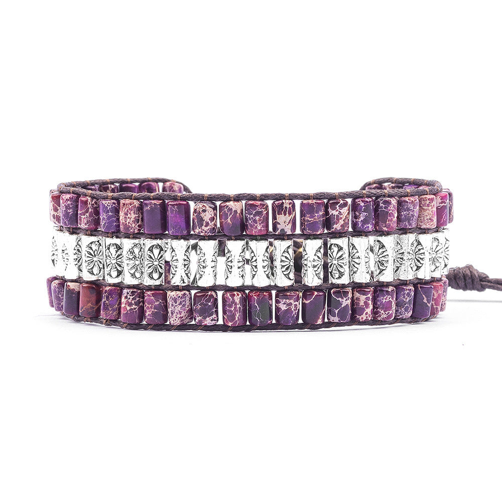 Purple Vintage Bohemian Style Cylindrical Braided Bracelet