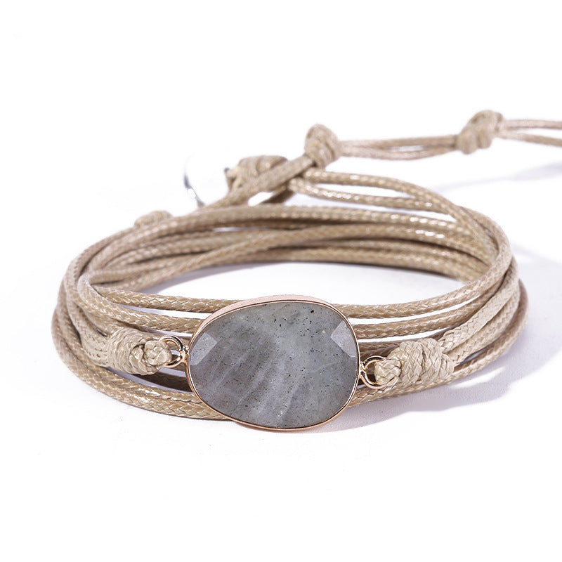 Drawstring Pouch Natural Glitter Stone Labradorite Boho Friendship Handmade Ethnic Bracelet
