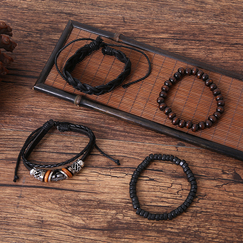 Cross-border Hot Selling Men's Multi-layer Leather Bracelet Combination Match Sets Hand-woven Simple Bracelet
