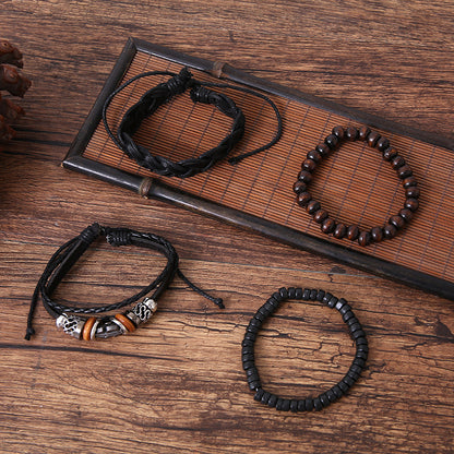 Cross-border Hot Selling Men's Multi-layer Leather Bracelet Combination Match Sets Hand-woven Simple Bracelet