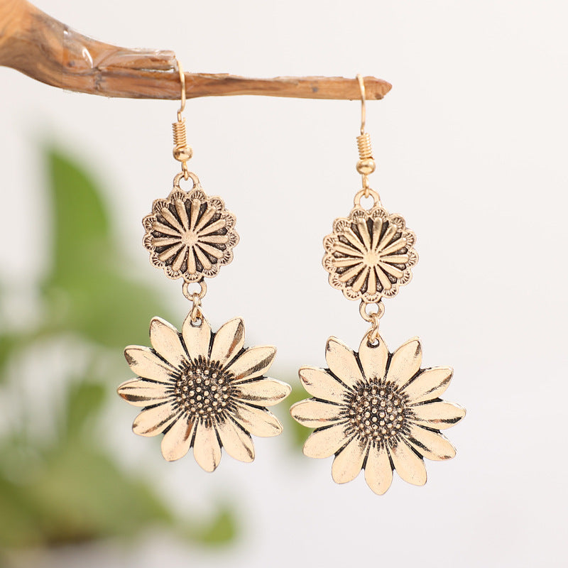 Sunflower Design Hanging Earrings Zinc Alloy Jewelry For Women