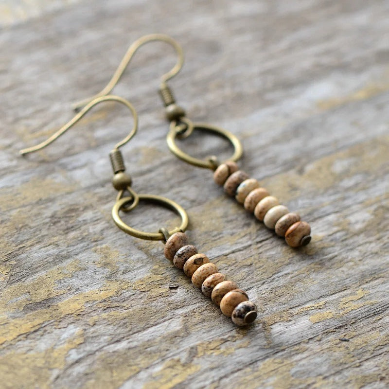 Retro Style Women's Shoushan Stone Beads Earrings Hollow Bead Earrings