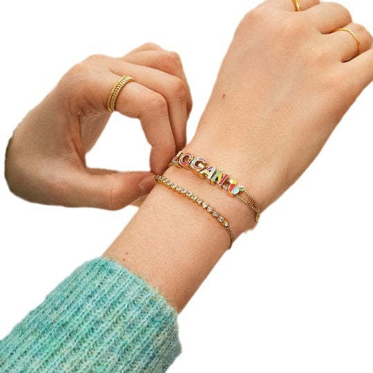 Fashionable And Minimalist Bracelet With 26 Oil Dripping Letters