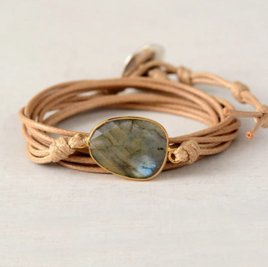 Drawstring Pouch Natural Glitter Stone Labradorite Boho Friendship Handmade Ethnic Bracelet