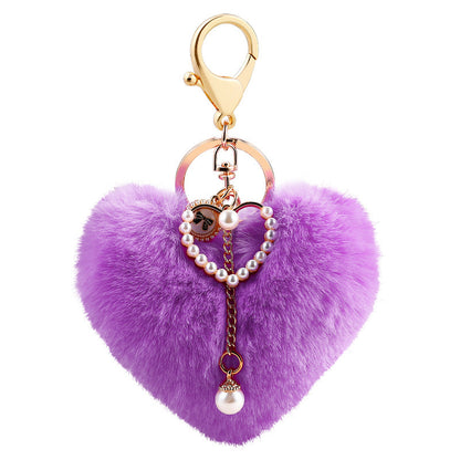 Heart Wool Ball Pearl Keychain Peach Heart Handbag Pendant