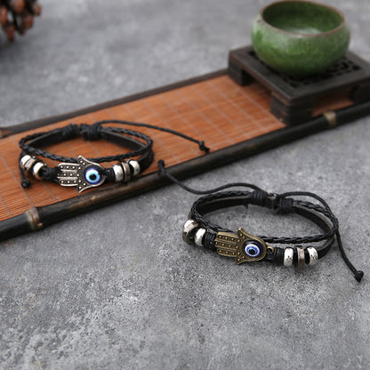 Personalized Bracelet Men's And Women's Suits Bracelet Alloy Woven Wax Rope Adjustable Leather Set Eyes