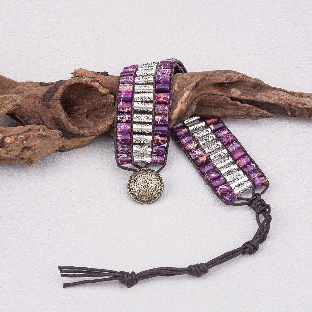 Purple Vintage Bohemian Style Cylindrical Braided Bracelet