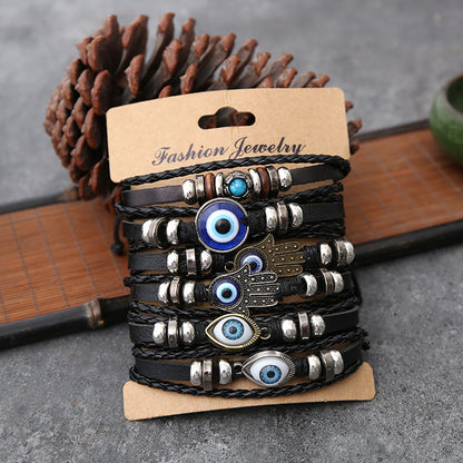 Personalized Bracelet Men's And Women's Suits Bracelet Alloy Woven Wax Rope Adjustable Leather Set Eyes