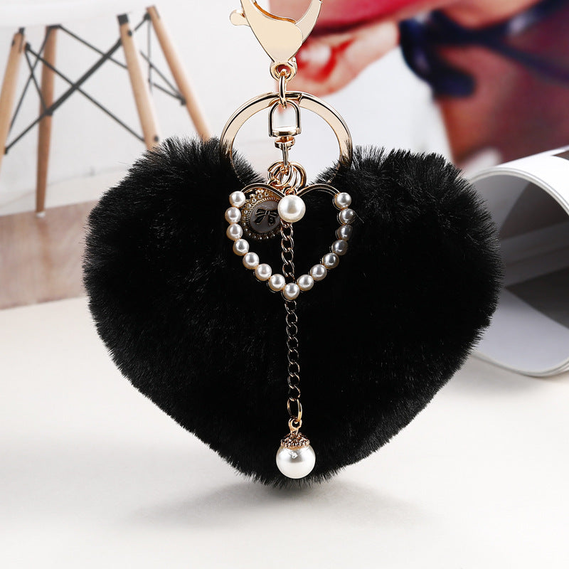 Heart Wool Ball Pearl Keychain Peach Heart Handbag Pendant