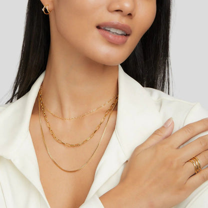 Gold-plated Paper Clip Box Chain Stainless Steel Necklace Three-layer Twin Necklace Ornament Titanium Steel