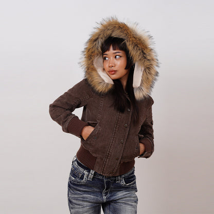 American Detachable Short Fur Collar Hooded PNE-piece Suit Jacket Coat
