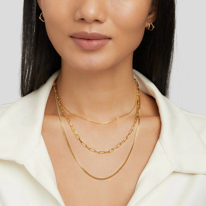 Gold-plated Paper Clip Box Chain Stainless Steel Necklace Three-layer Twin Necklace Ornament Titanium Steel