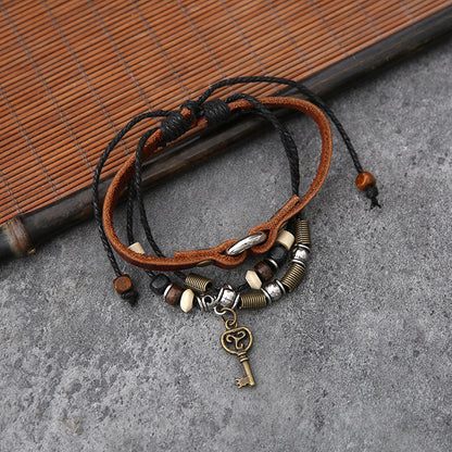 New Retro Style Handmade Braided Bracelets Fashion Simple Couple Key Lock Leather Bracelet