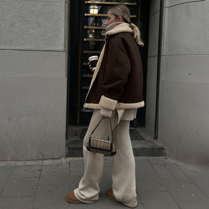 Loose Suede Lambswool Warm Vintage Jacket