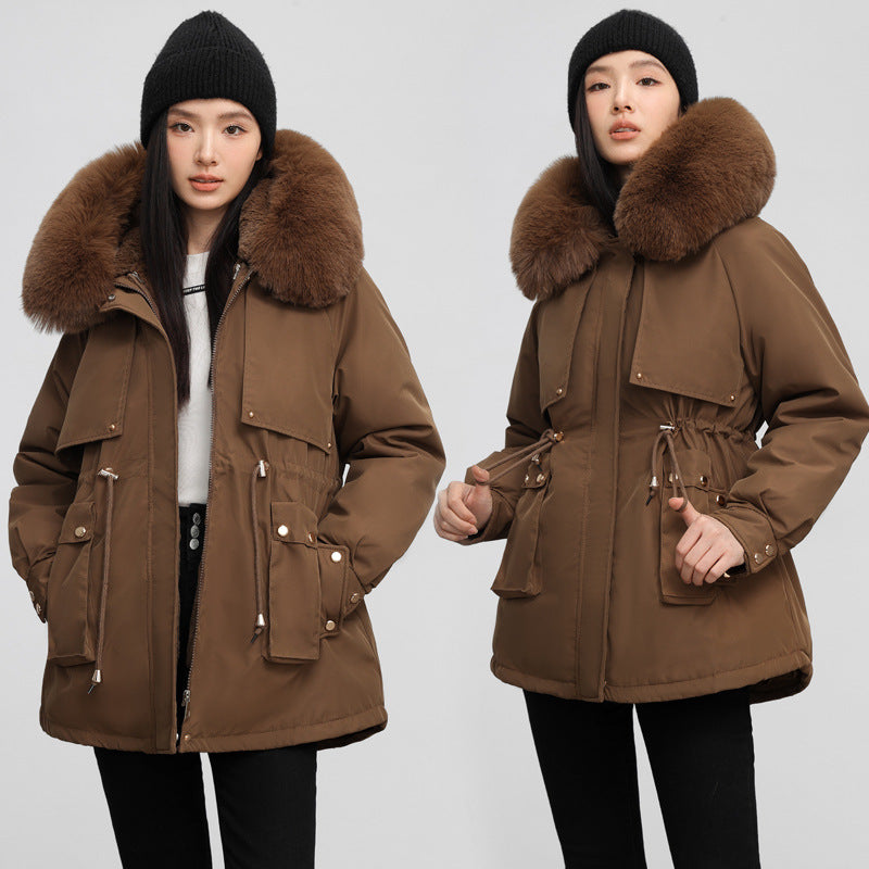 Women's Waist-tight Slimming Hooded Big Fur Collar Thermal Cotton-padded Clothes