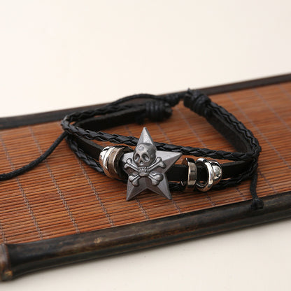 Punk Leather Bracelet Men's Hand Decoration Alloy Bracelet Fashion Woven Skull