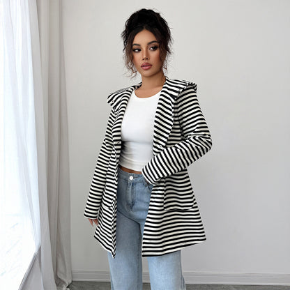 Fake Stripes Long Sleeve Trench Coat