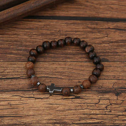 Amazon Foreign Trade Wholesale Punk Retro Hand-knitted Accessory Men's Coffee Color Alloy Cross Scripture Bracelet