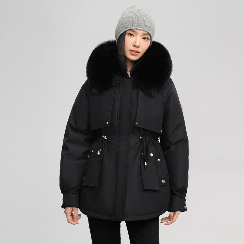 Women's Waist-tight Slimming Hooded Big Fur Collar Thermal Cotton-padded Clothes
