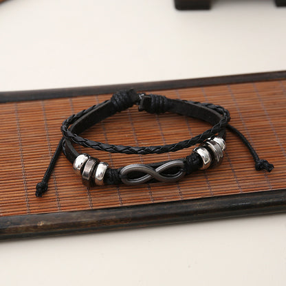 Punk Ornament Personalized Beaded Multi-layer Leather 6-piece Set Men's Bracelet