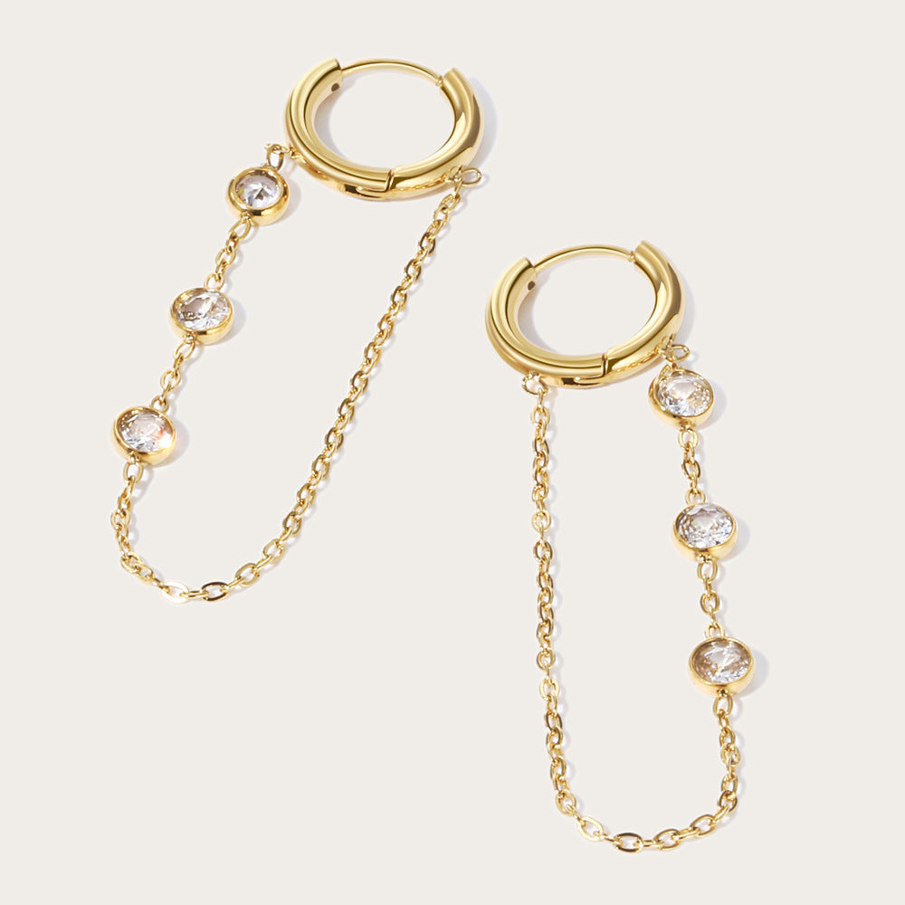 Internet Hot Chain Zircon Tassel Titanium Steel Earrings