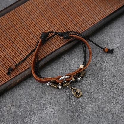 New Retro Style Handmade Braided Bracelets Fashion Simple Couple Key Lock Leather Bracelet