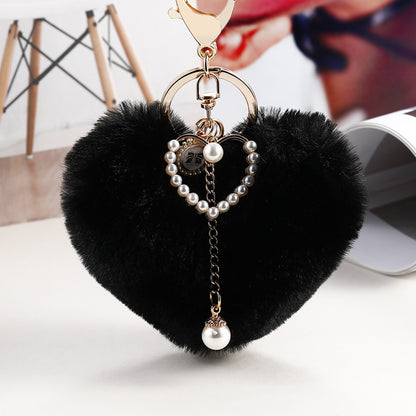 Heart Wool Ball Pearl Keychain Peach Heart Handbag Pendant