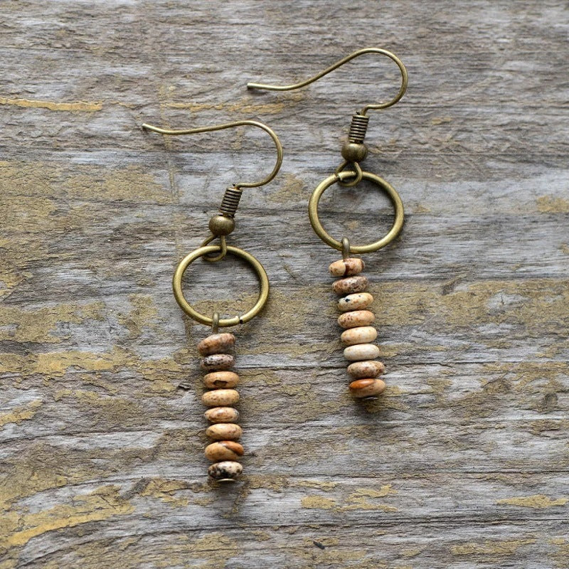 Retro Style Women's Shoushan Stone Beads Earrings Hollow Bead Earrings